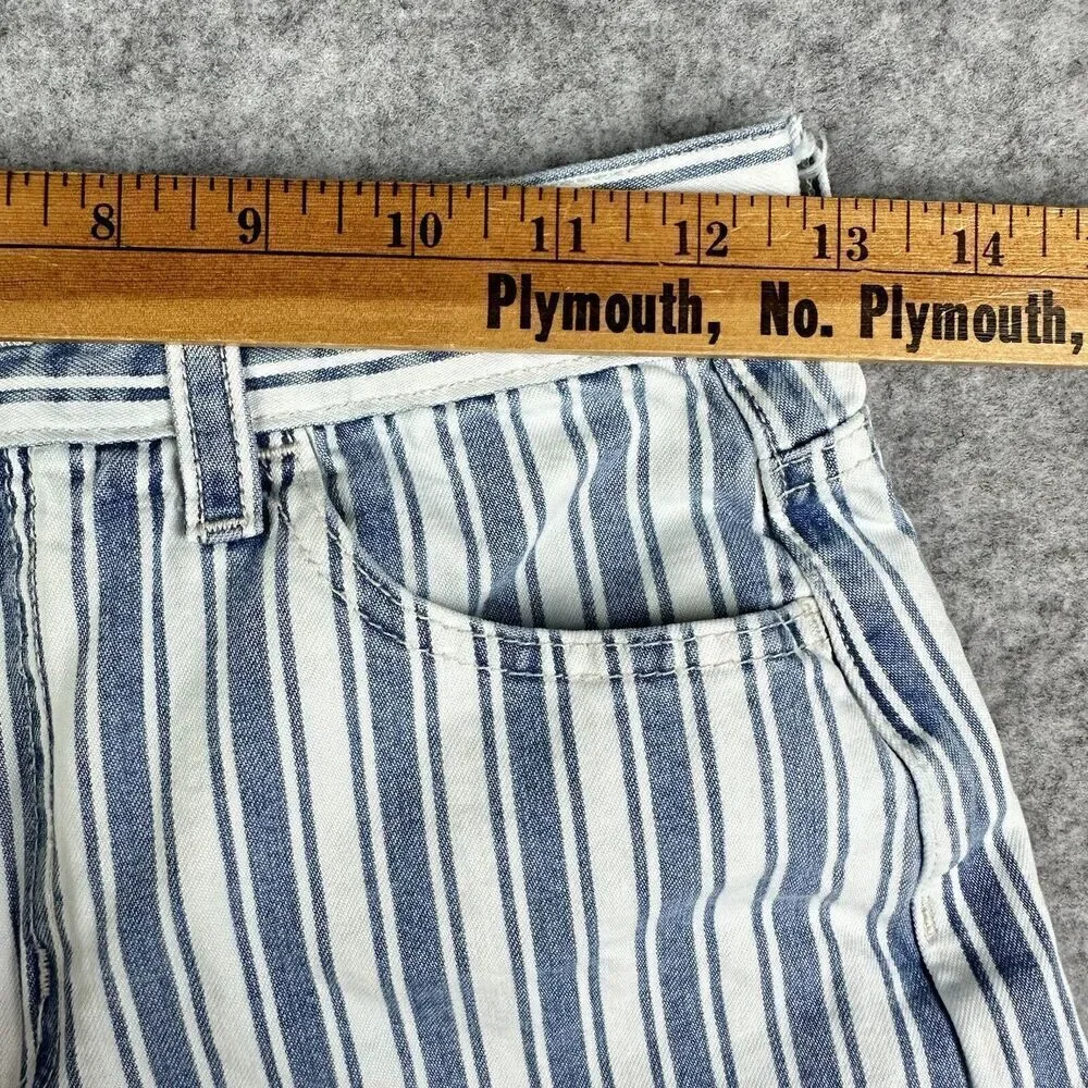 American Eagle Mom Jean Shorts Womens 0 Blue White Striped Casual Cotton Denim*